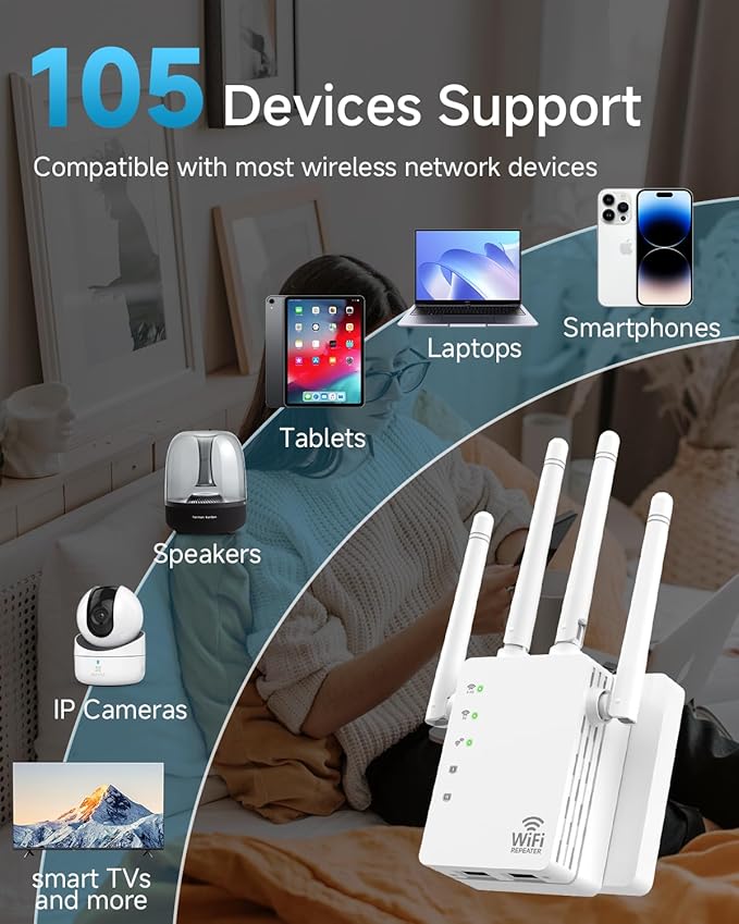 WiFi Extender,Dual Band (5GHz + 2.4GHz) WiFi Booster for Home, Covers Up to 12,880 Sq.Ft and 105 Devices, WiFi Repeater with Ethernet Port, Quick Link,3-Min Easy Setup