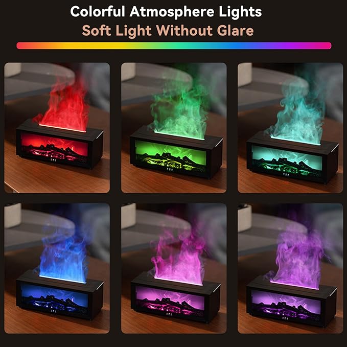 Essential Oil Diffuser, 7 Colors Flame Fireplace Diffusers and Humidifier, 150ml Fire Flame Aromatherapy Diffuser with Remote Control Ultrasonic Air Humidifier with Timer for Room Office