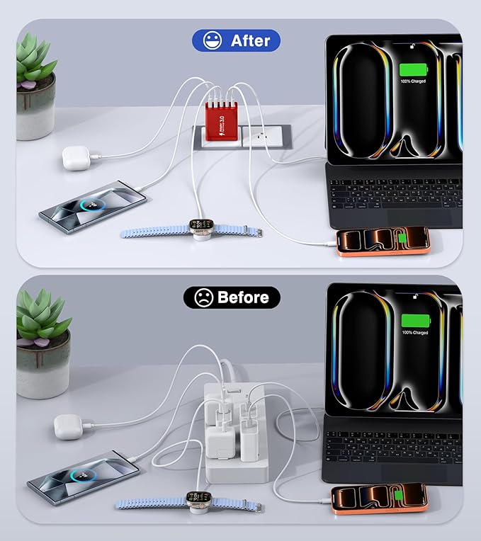 2Pack USB C Fast Charger Block,60W 5-Port Type C Wall Charger Brick,2 USB A and 3 USB C PD3.0 Multiport Charging Plug Power Adapter Brick Cube for iPhone 17/16/15/14/13,Pad Mini/Pro, GalaxyS23 S22