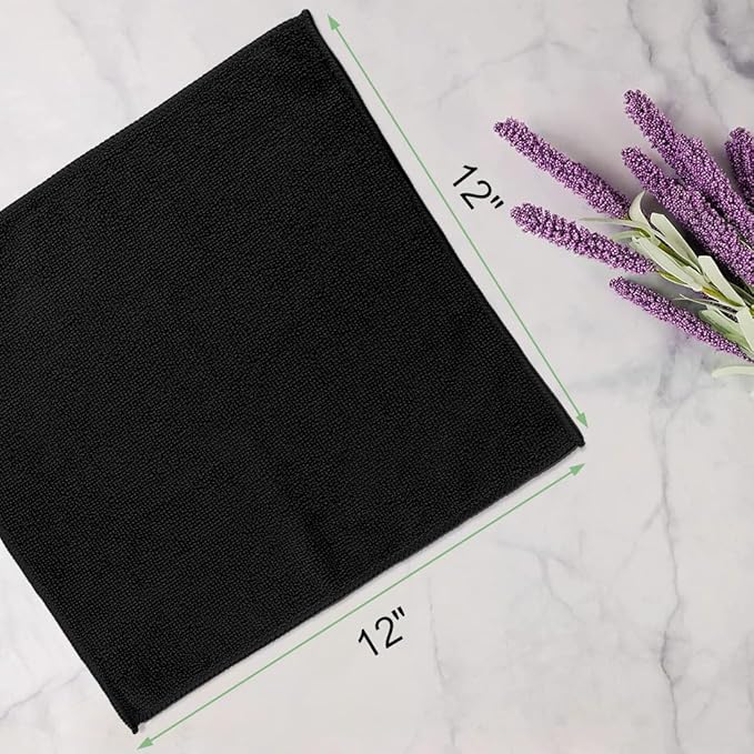 UNIMADE Washcloths - 20 Pack - Face Towels (12" x 12"), Highly Soft Wash Cloths and Hand Towels, Fast Drying Multi-Purpose Microfiber Cleansing Cloths for Bathroom, Hotel, Spa, and Salon - Black
