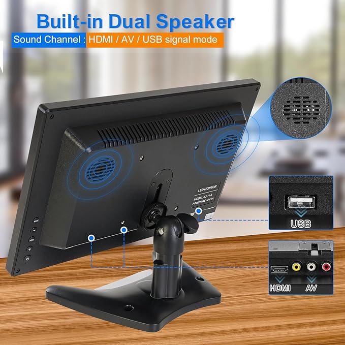 Suprlipy 13.3 inch FHD Small IPS Monitor LCD Display Screen 1920x1080 60Hz 16:9 with BNC VGA AV Input Built-in Lounspeakers for CCTV Security Camera DVR PC RasPi