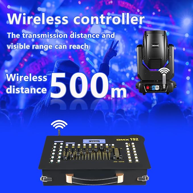 CaalLogt DMX512 Controller Stage DJ Light Console Lighting Mixer Board Console Wireless DMX Transmitter Receivers Set 192 Channels for Party DJ Disco Lights Show Night DJs KTV Bars Moving Heads