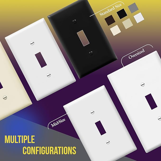 ENERLITES Light Switch Cover Plate, Toggle Wall Plate Cover, Size 1-Gang 4.50" x 2.76", Unbreakable Polycarbonate Thermoplastic, 8811-W-5PCS, White (5 Pack)