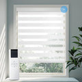 COOLWINDS Motorized Zebra Blinds for Windows Cordless Electric Curtains with Remote Control Blackout Shades Custom Smart Blinds Compatible with Alexa Google Home(Light Filtering White,W34 x H72in)