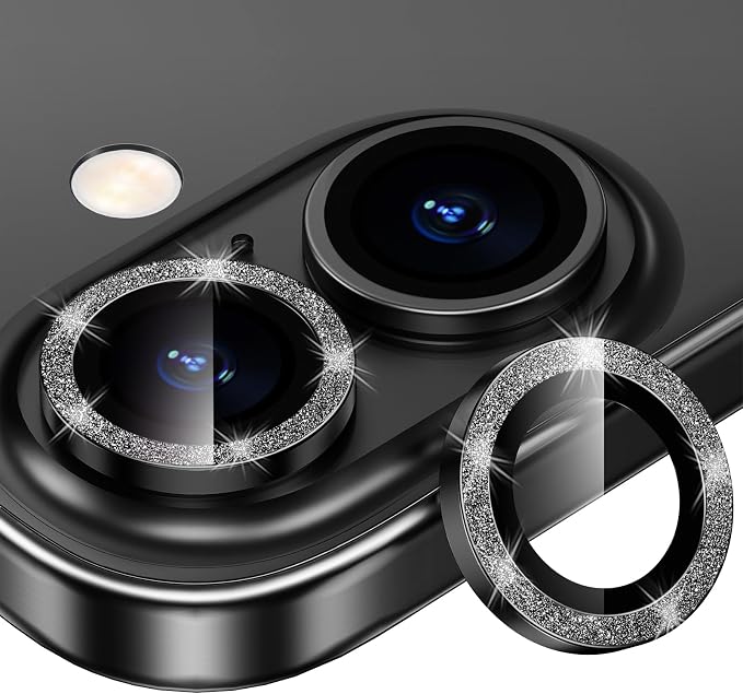 for iPhone 16/16 Plus Camera Lens Protector Bling Individual Metal Glitter Ring by Xfilm