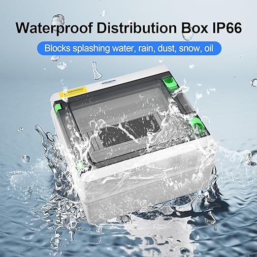 Mollom 6 Way HA Series Power Distribution Box with Bus Bars and Din Rail for Miniature Circuit Breaker MCB,Waterproof IP66,Solar Power Distribution Panel for Indoor and Outdoor Use