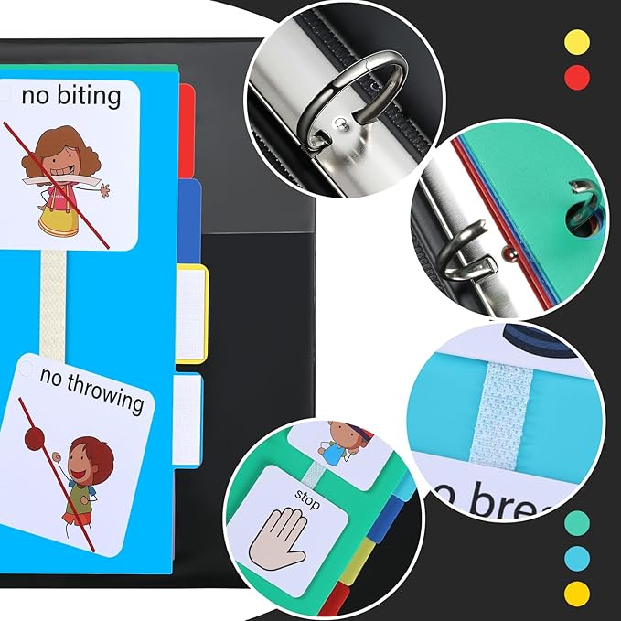 Ctosree 246 Pcs Communication Book Small Tools for Visual Schedule Picture Cards Include 3 Ring Binder Dividers 100 Adhesive Labels 5 Card Dividers for Kids ADHD(Mixed Color)