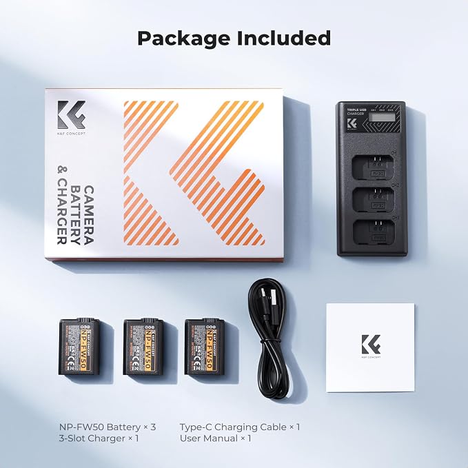 K&F CONCEPT 3-Pack NP-FW50 Battery and Upgraded 3-Slot ZV-E10 Battery Charger - Image 7
