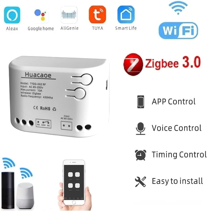 Zigbee 1CH AC 85-250V USB 5V Relay Smart Switch Module, Wireless APP Remote - Image 2