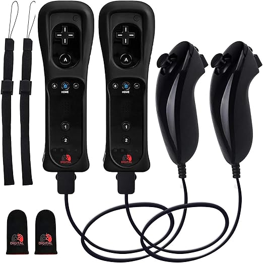 Digital Dynasty 2 Pack Motion Plus Wii Controller with Nunchuks - Wii Remote with Nunchuks Compatible with Nintendo Wii & Wii U (Black)