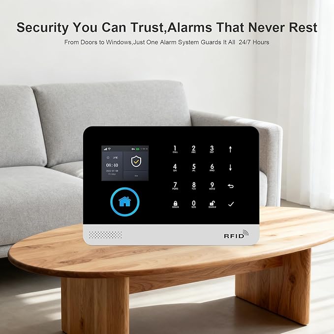 PGST 24 PCS Home Security Systems with LCD Touch Screen,Wireless GSM 4G Burglar Door Open Alarm Systems,120dB Loud Siren,Phone App Control for Villa,Apartment,Home Pets,Kids Safety