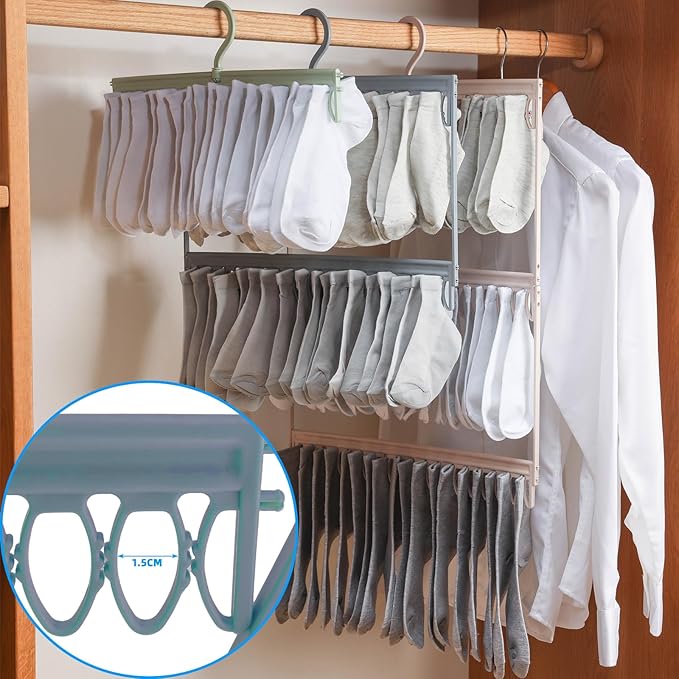 Socks Drying Racks Hanger Socks Organizer Hook Hanger with 54 Clips, Clothes Drying Racks Windproof for Drying Socks Bras Underwears Baby Clothes, Hats Scarfs Towels Pants and Gloves Diaper (Grey)