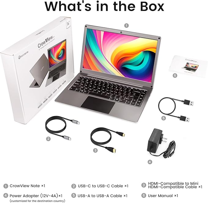 GrowCube Portable Monitor with Keyboard,14inch 1080P FHD Lapdock Compatible with Raspberry Pi/Mini PC/Phone/PC/Game Console,CrowView Note Built-in Battery(Full Feature TypeC & HDMI Cable Included)