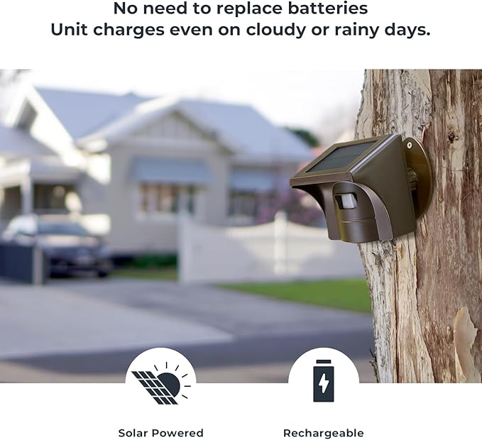 eMACROS Solar Wireless Driveway Alarm — 1/2 Mile Long Range Motion Sensor for Long Driveways, Homes & Large Properties, Outdoor Weatherproof Security Alert System (1 Base Station with 4 Sensors)