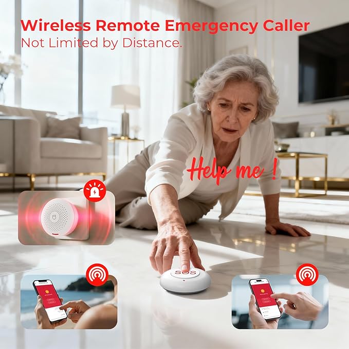 Hapippofa Caregiver Call Button Wireless Call Button for Elderly at Home,WiFi Panic Button,Life Alert Systems for Seniors No Monthly Fee (whiter3)
