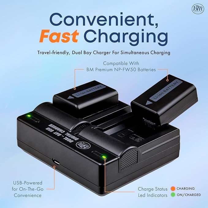 BM Premium 2 NP-FW50 Batteries 1500mAh and Fast Dual Bay Charger - Image 4