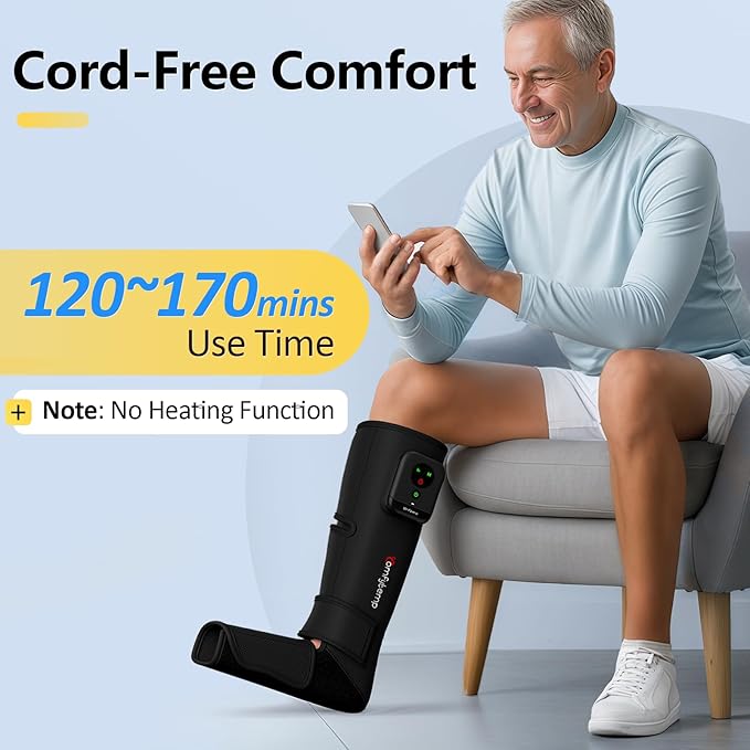Comfytemp Air Compression Therapy Device K1011, Cordless Leg Massager for Circulation and Pain Relief, Portable Foot and Calf Massage Boot, Ideal for Dad Men Mom Women Seniors (1 Pack)