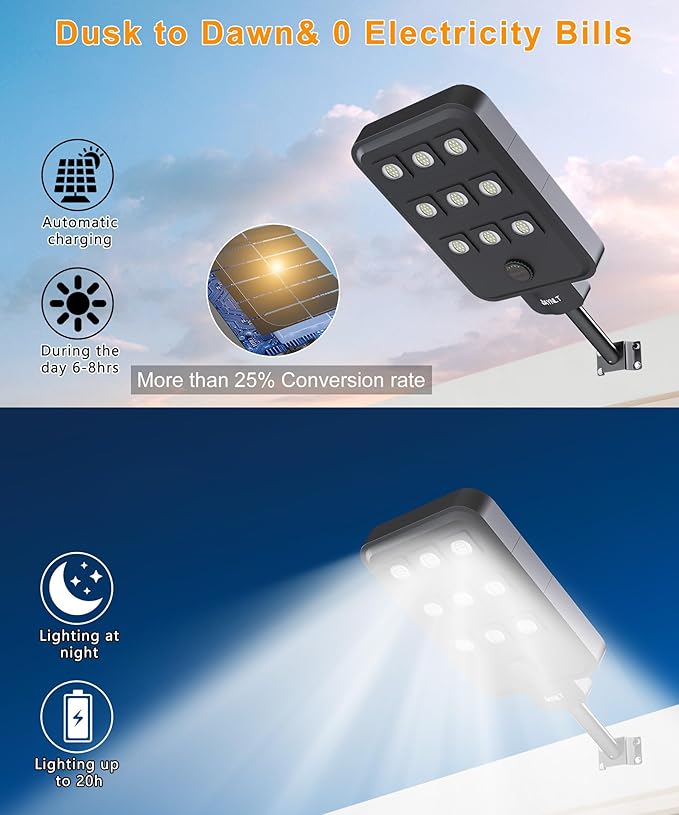 JAYNLT X-10000W Solar Street Lights Outdoor, Ultra-Large 6500K Commercial Parking Lot Lights Dusk to Dawn,IP67 Waterproof Solar Power Flood Security Light for Farm,Shop