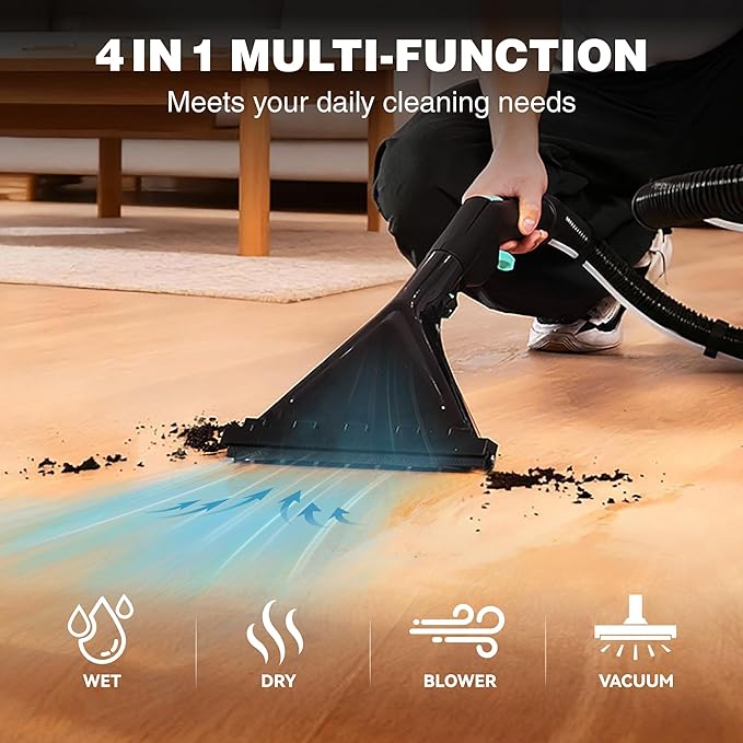 HAUSHOF 4 Gallon 5.5 Peak HP Wet/Dry Vacuum Upholstery Cleaner, Portable Shop Vacuum with 1-1/4 Inch Diameter x 5 Foot Hose, 13 Foot Cord, Ideal for Home, Workshop, and Garage Cleaning