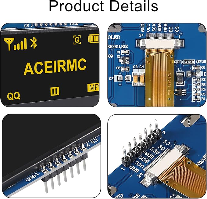 ACEIRMC 2.42 inch 128x64 OLED LCD Display Module SSD1309 7 Pin SPI/IIC I2C Serial Interface for Arduino UNO R3 (Yellow)