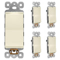 LIDER Minimalist Design Matte Finish Lighted Decorator Switch, Frameless Paddle Light Switch with Locator Light, Grounding Screw, 15A 125V, UL Listed, LS15-1P-LA5P, Light Almond, 5 Pack