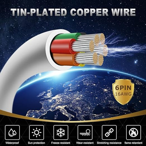 16 Gauge 6 Conductor Electrical Wire, 32.8FT White Stranded Low Voltage 16/6 Cable PVC Case, 16 AWG Tinned Copper 6 Wire Extension Power Cable for LED Lamp Lighting, Automotive