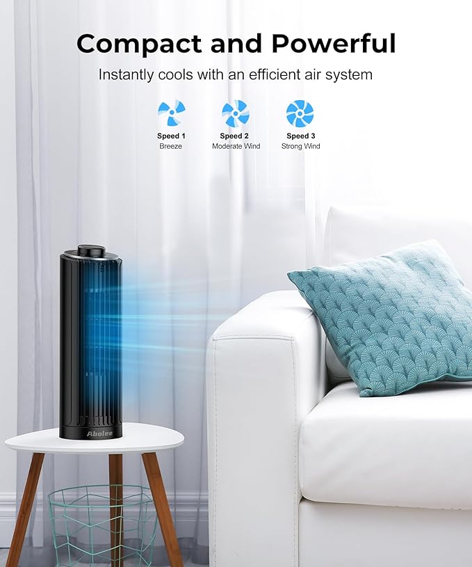 Abolee Tower Fan for Bedroom (black, Medium)