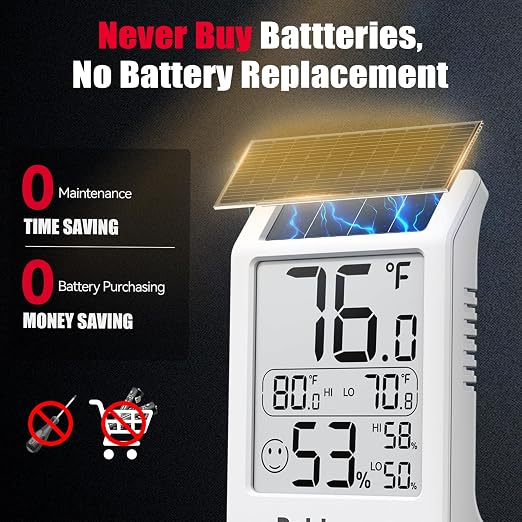 BaldrTherm Room Thermometer Indoor Humidity Meter, Solar-Powered 3.2'' Digital - Image 2