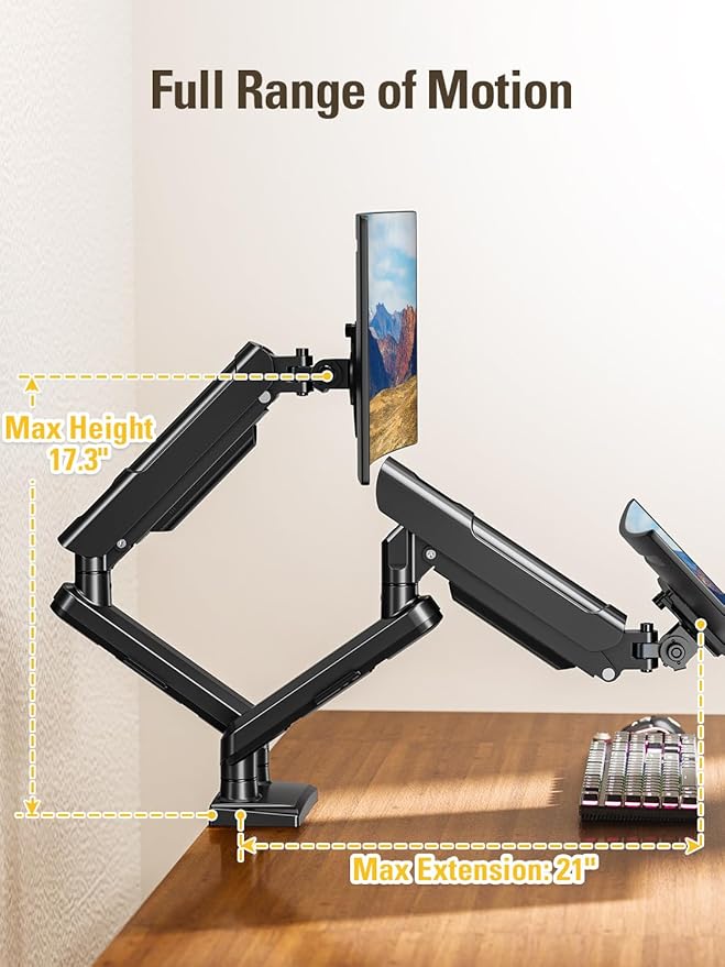 DreamAxis Dual Monitor Stand for 13-32 Inch Computer Screens, Dual Monitor Arms, Each Arm Holds 4.4-22lbs, Fully Adjustable Monitors Desk Mount with C-Clamp and Grommet Base, VESA 75x75/100x100mm