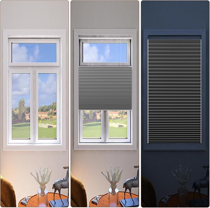 LEXEN Smart Top Down Bottom Up Honeycomb Shades WiFi Enabled Motorized Cellular Blinds Compatible with Alexa/Google Home Double Cellular Fabric Blackout Insulated Custom Sizes-Grey
