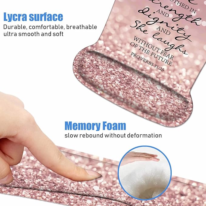 Ergonomic Mouse Pad Wrist Support and Keyboard Wrist Rest Set with Coasters, Non-Slip PU Base, Easy Typing and Relieve Wrist Pain, Perfect for Home Office Working Studying, Bible Verses Proverbs 31:25
