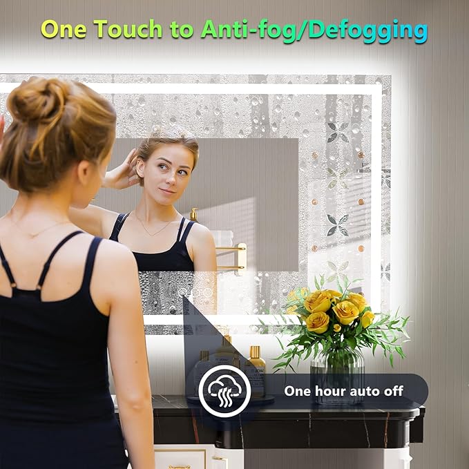YEELAIT 57x36 Inch RGB LED Bathroom Mirror Front Light and RGB Backlit Lighted Vanity Mirror for Bathroom Wall Mounted Dimmable Anti Fog Memory Shatter-Proof IP54 Waterproof Horizontal/Vertical