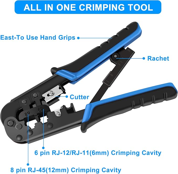 RJ45 Crimping Tool Kit Ethernet Crimp Set, 8P/RJ-45 Crimp, Cut and Strip - Image 3