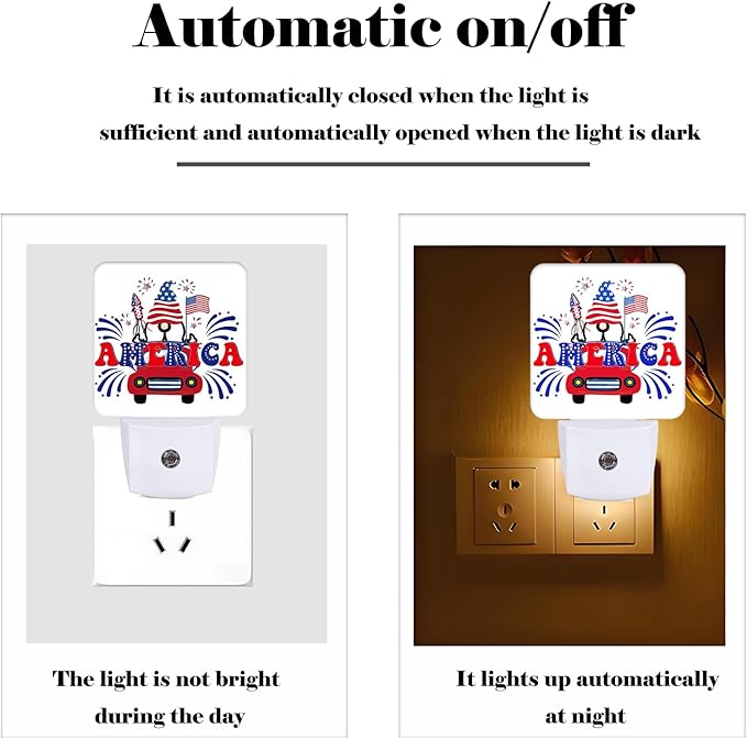 FSHVQKD Happy Independence Day Night Light,Plug Into Wall with Dusk to Dawn Light Sensors, Warm Nightlights for Bedroom, Bathroom, Hallway, Kitchen, Gifts Ideal for Boys Girls Women Men