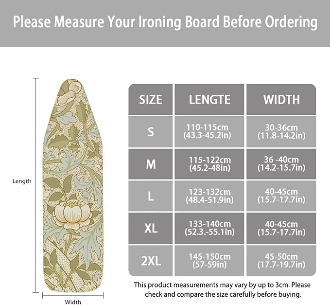 ZCFYGDX William Morris Prints Ironing Board Cover Easy Install St&ard Size with Elastic Edge 3 Bottom Nylon Buckle Straps Breathable Ironing Decor Suitable for Wide Ironing Board House Decor Size-L