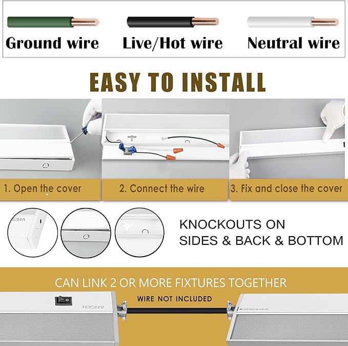 Ansen 2Packs of Under Cabinet Lighting Hardwired, 48in 26W 1720LM Dimmable Led Light for Kitchen/Closet, CRI 92+, R9 90+, 3 Color Temperature, 3000K/4000K/5000K(Warm White, Cool White, Daylight)