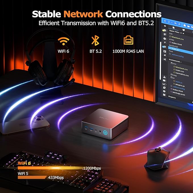 PELADN Gaming Mini PC 7735U(Beats 5825U) 32GB Dual DDR5, 1TB PCIe3.0 SSD - AMD Ryzen 7 7735U Mini Computers with Dual Type-C, WO7 Mini Desktop Computer with RJ45 LAN, WiFi6, BT5.2, USB