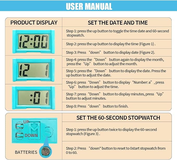 Small Electronic Dashboard Car Time Clock Self-Adhesive Mini Car Electronic - Image 3