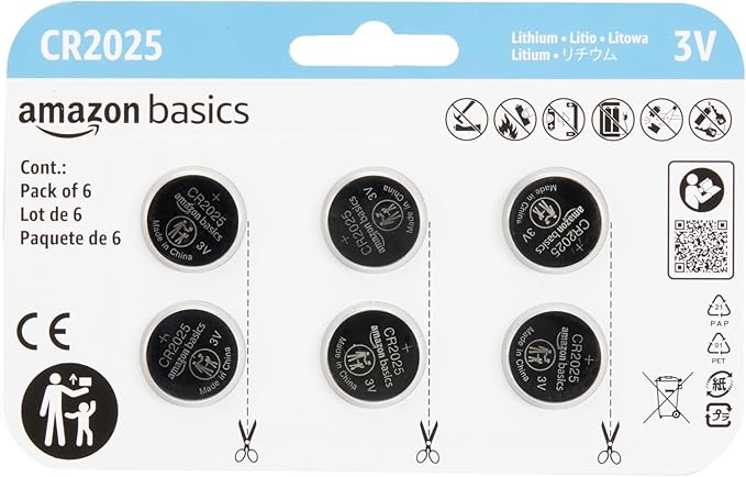 Amazon Basics 6-Pack CR2025 3V Lithium Coin Cell Batteries, Long Lasting Power by AmazonBasics