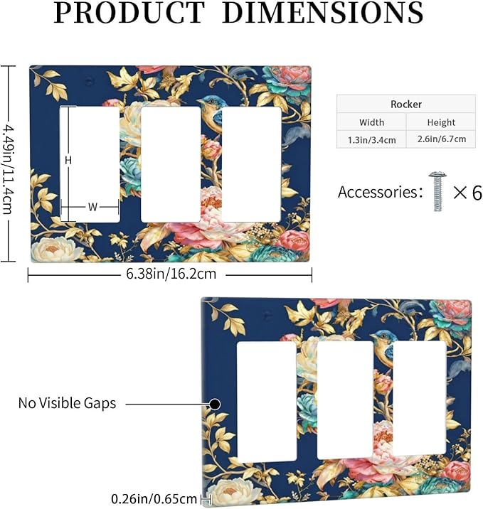 Bvtewkhz Floral Birds Morris 3 Gang Triple Rocker Decorative Outlet Covers Light Switch Plate Electrical Receptacle Switchplate For Bathroom Kitchen Bedroom