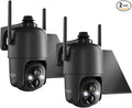 Dzees Solar Security Cameras Wireless Outdoor, 2K Battery Powered Security Camera, 360° PTZ Camera with Spotlight, Siren, Color Night Vision, AI Dectection, IP66 for Home Security, 2.4GHz 2-Pack