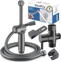 SonTiy Handheld Bidet Toilet Sprayers Black Stainless, Cloth Diaper Sprayer Bathroom Hand Held Jet Spray Bidet Attachment for Toilet with Adjustable Pressure Control, Solid Brass, 7.9" Bidet Wand