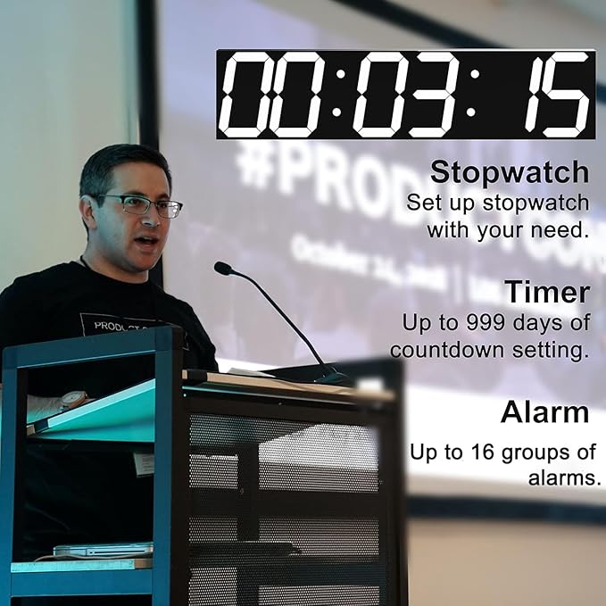 CHKOSDA Digital Wall Clock, Oversize Led Digital Clock with Auto Dimmer, Huge Countdown Timer with Remote Control, 27" Wide Led Display, 6 Digits, Wall Mount, Date and Temperature (White)