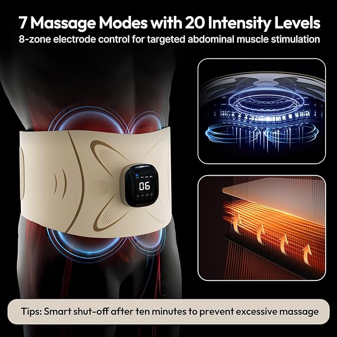 RoundT2 Ab Stimulator Muscle Toner - Heating & Massage Functions, Fat Burning & Abdominal Toning Device, Unisex Portable Home Fitness Equipment
