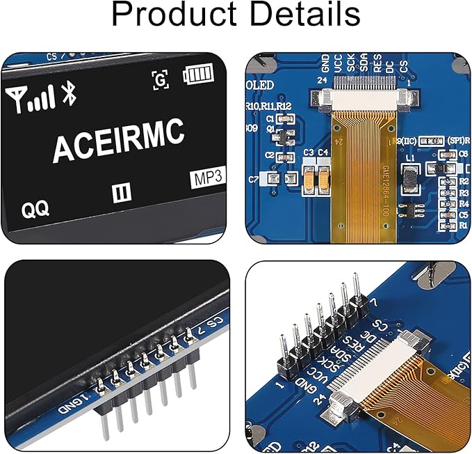ACEIRMC 2.42 inch 128x64 OLED LCD Display Module SSD1309 7 Pin SPI/IIC I2C Serial Interface for Arduino UNO R3 (White)