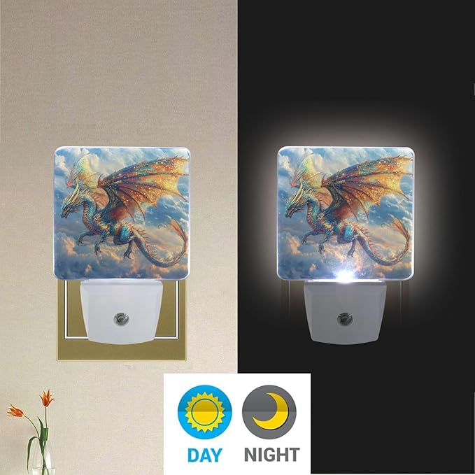 Pigsaly Led Night Light Psychedelic Colorful Dragon Night Light Plug in Wall Lamp Smart Dusk to Dawn Sensor Nightlight Led Lamp Energy Saving Lights Gift for Kids Room Bedroom Bathroom Hallway