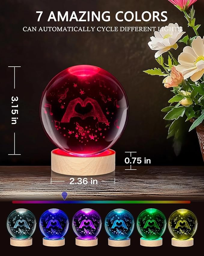 Kopesmsy 3D TayTay Crystal Ball Night Light,3.15 inch 3D K9 Crystal BallNight Light Room Decor, Funny Anniversary Christmas Gifts for Women, Girlfriends, Wives, Daughters