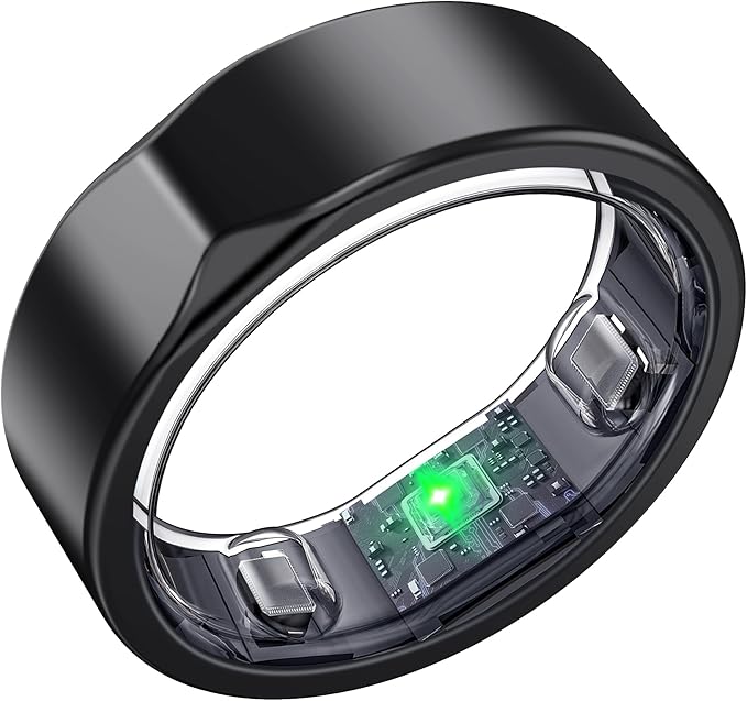 SEEKZERO Smart Ring for Women Men, Titanium Fitness Ring with Heart Rate, Stress & Sleep Monitoring,Step & Calorie Counter, 5ATM Waterproof for iPhone and Android,No Subscription Fee (Black, 7)