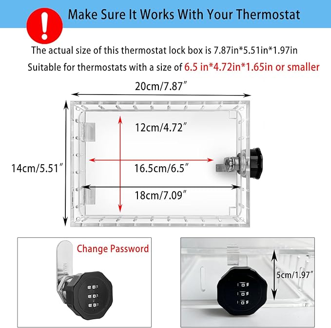 Young Dance Universal Thermostat Combination Lock Box, Clear Large Thermostat Guard for Wall Thermostats, Thermostat Cover Fits Thermostats 6.5 "H x 4.72 "W x 1.97 "D or Smaller (1 Set)
