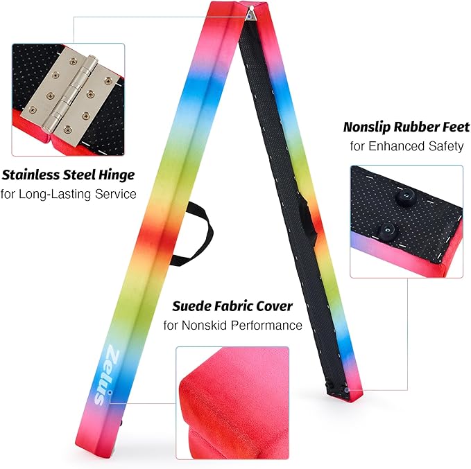 ZELUS 8' Folding Gymnastics Balance Beam, Floor Balance Beam w/Carry Handles Anti-Slip Base for Kids, Beginners & Professional Gymnasts